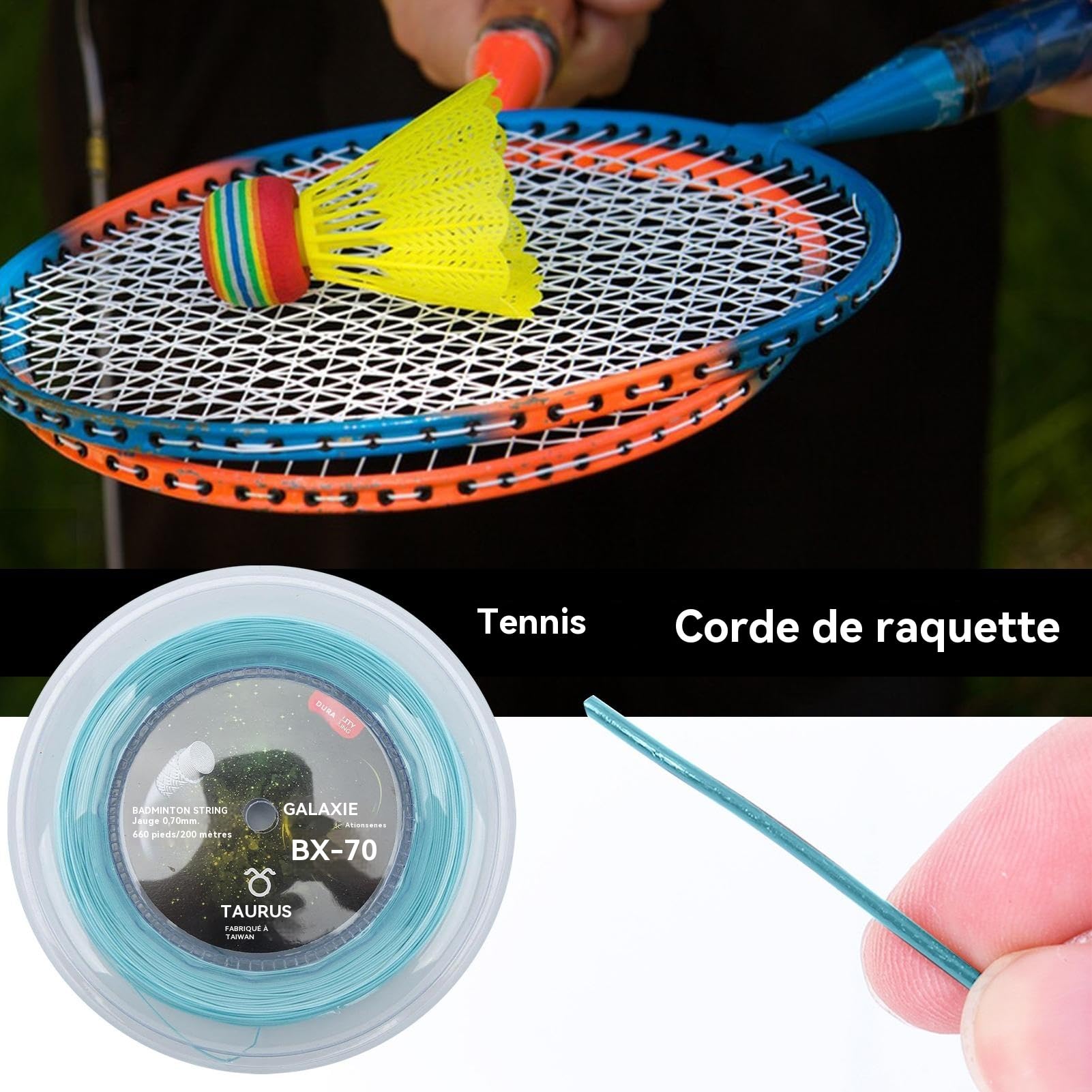 Corde De Badminton À Grand Disque Constellation Series BX70 – 200 M / 656 Pieds, Corde D'entraînement Haute Élasticité De 0,7 Mm | Remplacement Durable Des Cordes De Raquette Pour Les Débutants, Les A
