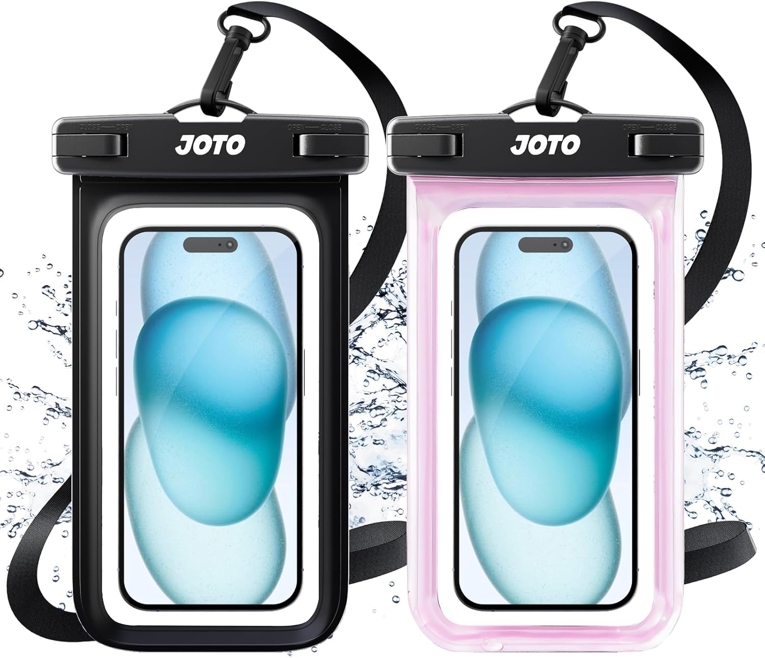 JOTO Paquete de 2 fundas universales impermeables para iPhone 17 Air 16 15 14 13 12 11 Plus Pro Max, IPX8 bolsa seca para teléfono celular XR X SE,