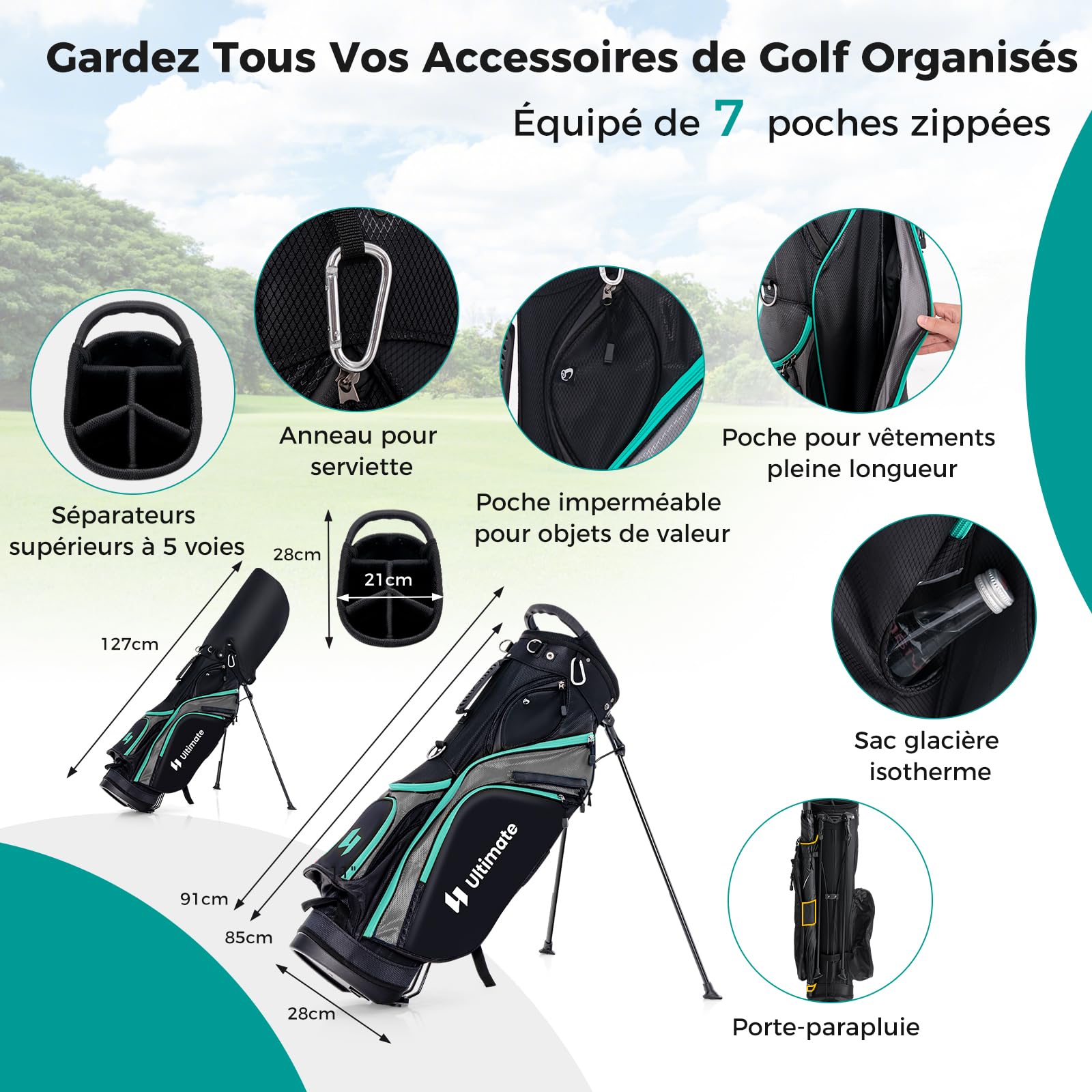 GYMAX Ensemble Complet de Clubs de Golf pour Hommes Droitier, Comprenant Driver #1 460CC, Fairway #3, Hybride #5, Fers #5, #6, #7, #8, #9, #P, #S, Putter, 3 Couvre-Golf et Sac de Golf