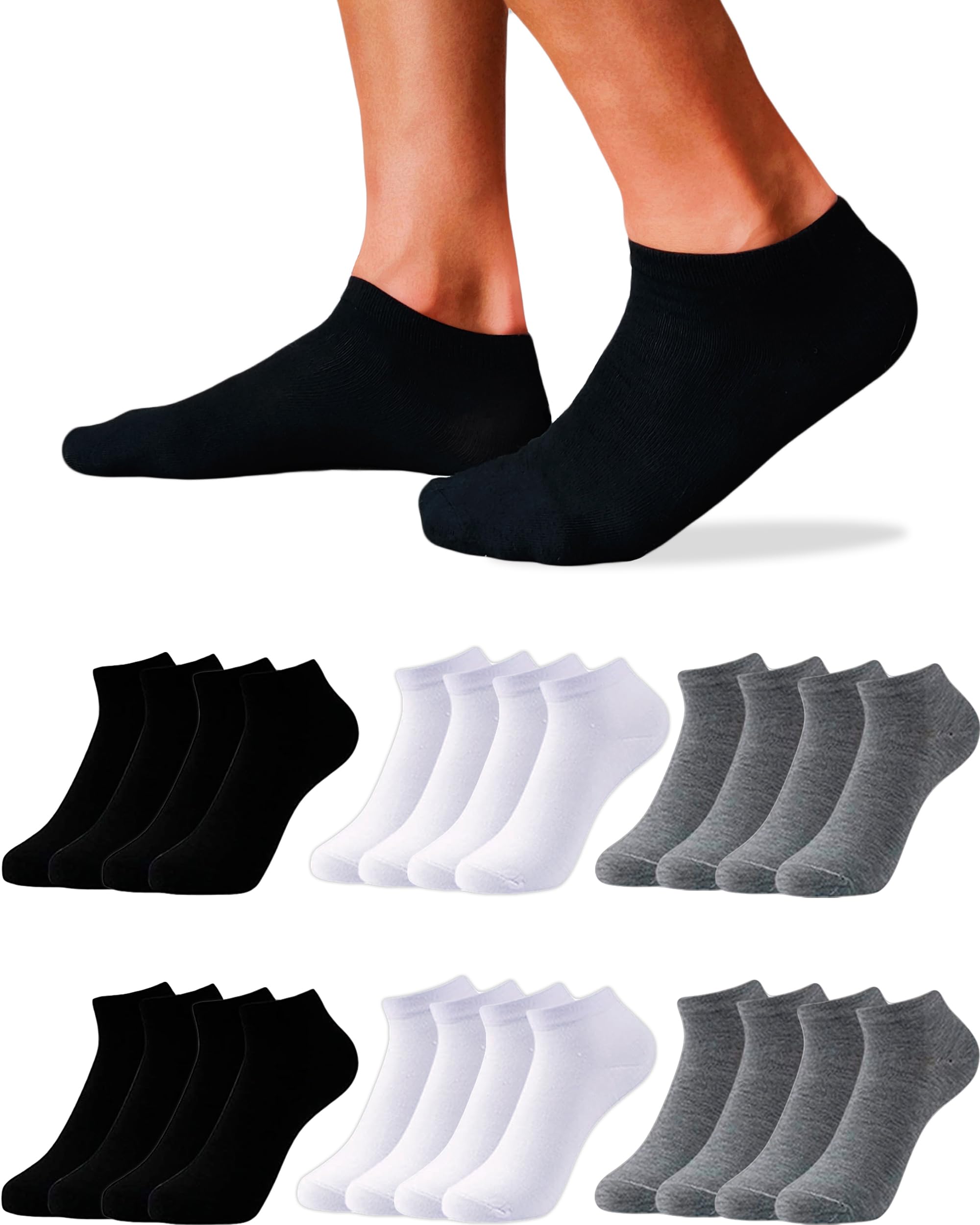 12 Paires Socquettes Homme et Femme - Chaussettes Basses Homme et Femme - Socquettes Courtes Coton Respirant