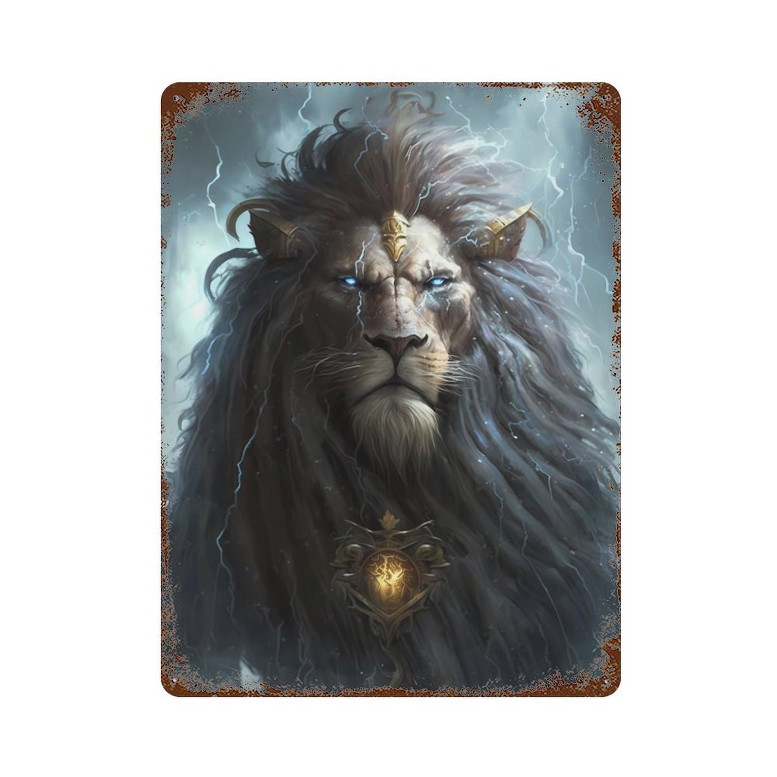 Lion Fairy Godmother Vintage Wall Sign 15.7"x11.8", Rust Effect Metal Decor for Office, Studio And Wall Decor