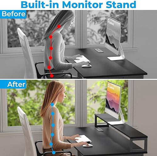Miniatura 5 de GreenForest Escritorio de computadora de 40 pulgadas con tomas de corriente, pequeño escritorio de oficina en casa con soporte ergonómico para