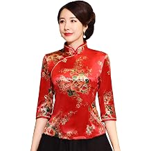 Shanghai Story Chinese Cheongsam Shirt 3/4 Sleeve Velvet Chinese Blouse for Women