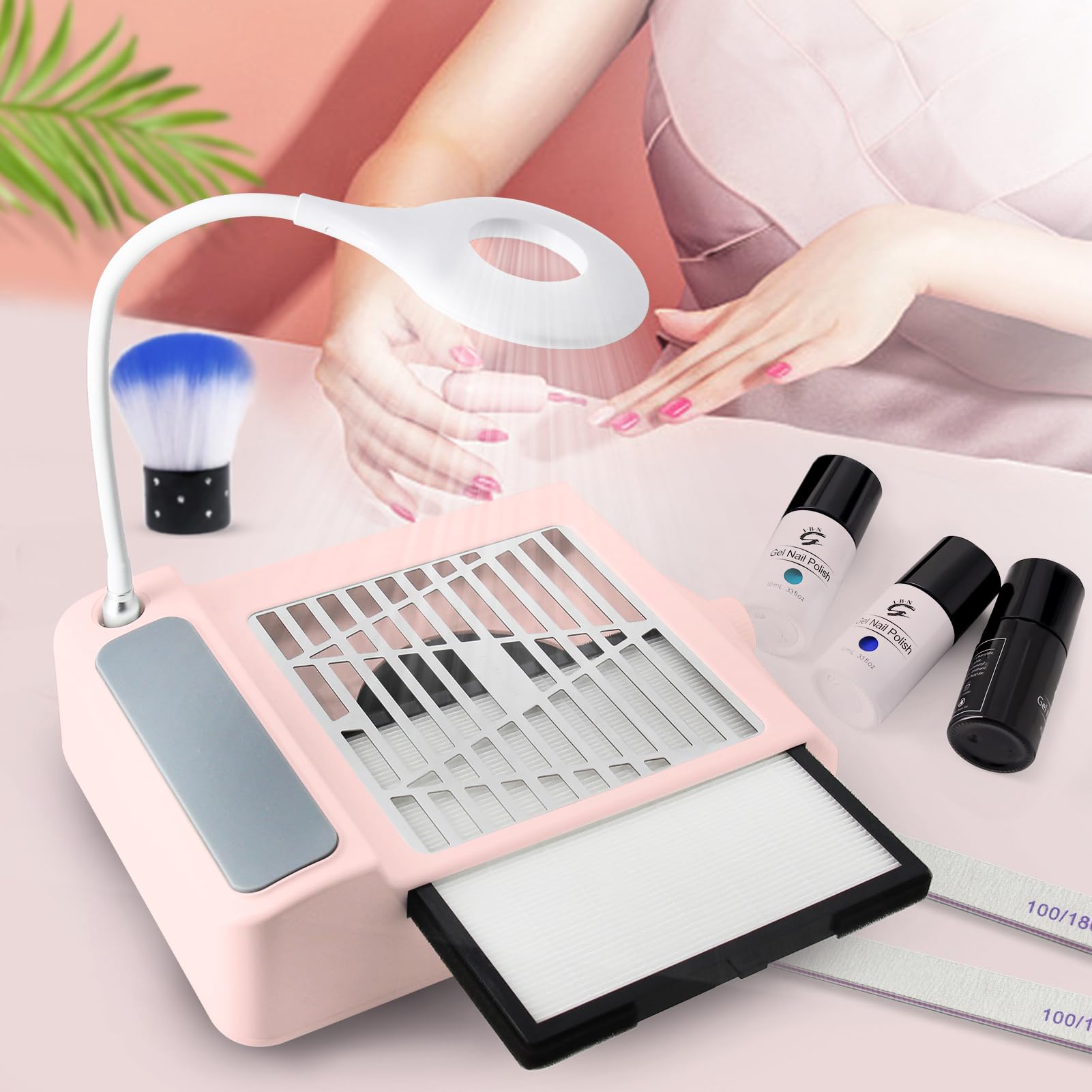 I·B·N G Aspiratore Unghie Aspirapolvere Professionale da Tavolo per Pedicure e Manicure con Pennello Antipolvere,Velocità Regolabile, Non è Necessario il Sacchetto per la Polvere
