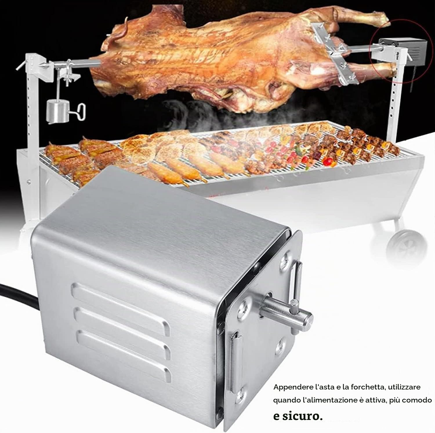 Motore per girarrosto 70 kg in Acciaio Inox Barbecue Grill girarrosto Elettrico Motore caprino Maiale Pollo Barbecue spiedo girarrosto Barbecue all'aperto Accessori