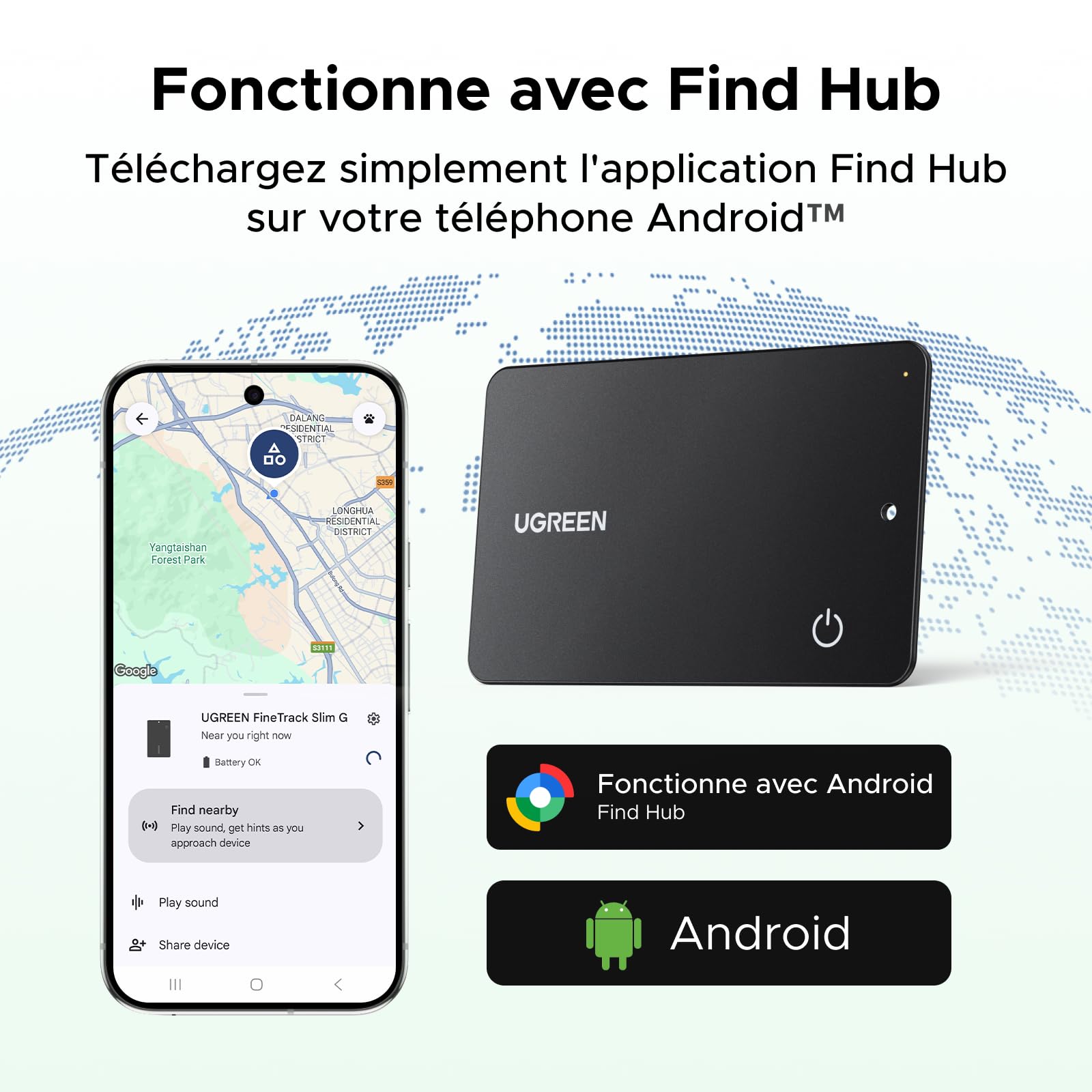 UGREEN FineTrack Slim G Smart Tag Traceur Fonctionne avec Find Hub (Android Uniquement) 5 Ans Batterie Tracker Bluetooth Ultra Fin 1.7mm Étanche IP68 pour Portefeuilles Clés Bagages Valises