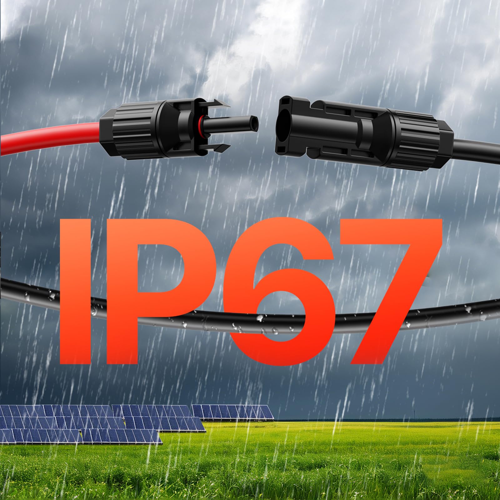 VEVOR 2 PCS Cable de Extensión para Panel Solar de 15,24 m, 10 AWG, Cable Fotovoltaico de 6 mm² con Conectores Hembra y Macho a Prueba de Agua para Paneles Solares Domésticos, de Barco, Negro y Rojo