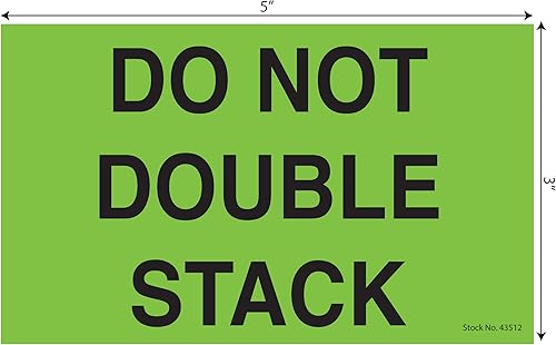 Tabbies Etiquetas de Envío y Manipulación Verde Fluorescente, 7.62cmde ancho x 12.7cmH - 7.62cmNúcleo de 3.0 in, "No apilar doblemente" 500