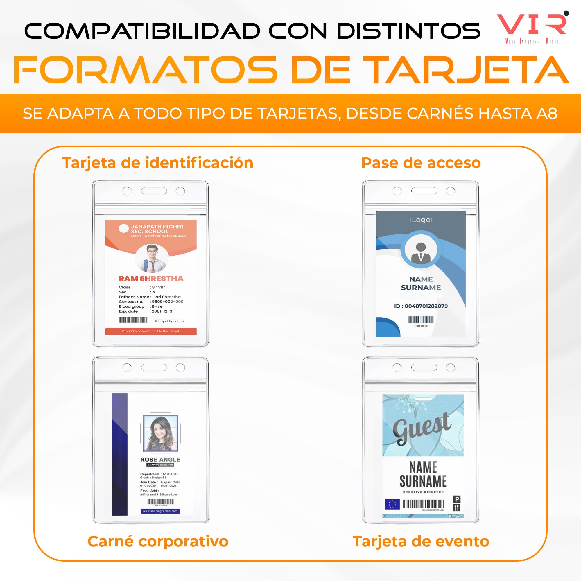 Fundas Porta Tarjetas Identificativas Transparentes Plástico PVC Impermeable Sellado Térmico Apertura Superior 9x12cm Vertical