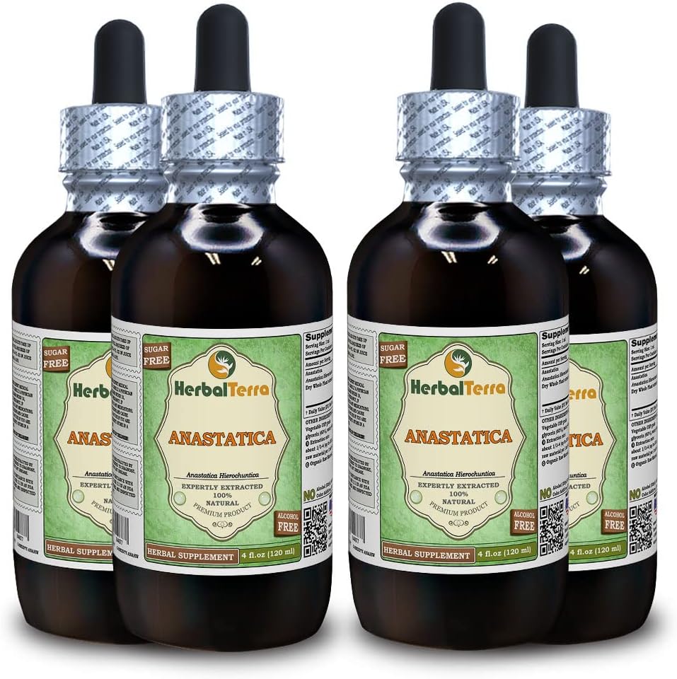 Anastatica, Khus (Anastatica Hierochuntica) Dried Whole Plant Alcohol-Free Liquid Extract (Brand Name: HerbalTerra, Proudly Made in USA) 4x4 oz