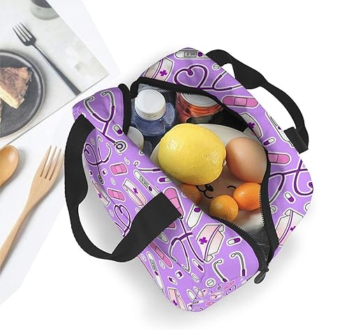 Miniatura 4 de Bolsa de almuerzo con temática de enfermera para mujer, bolsa de mano aislada, reutilizable, hielera para el trabajo, picnic, viajes, talla única
