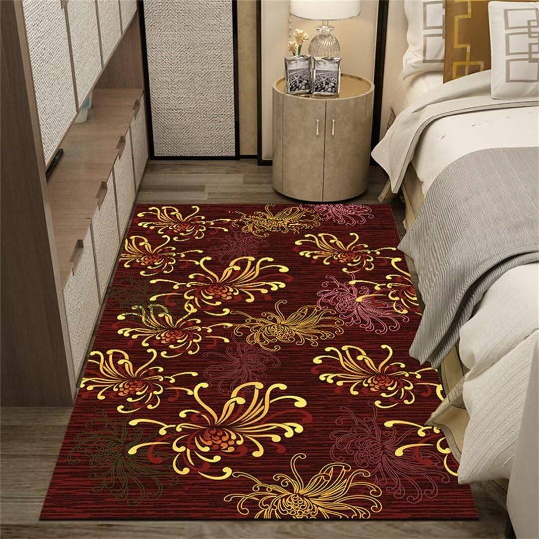 Tapis chambre motif imprimé classique jaune rouge 160x200cm avec revêtement moquette sol