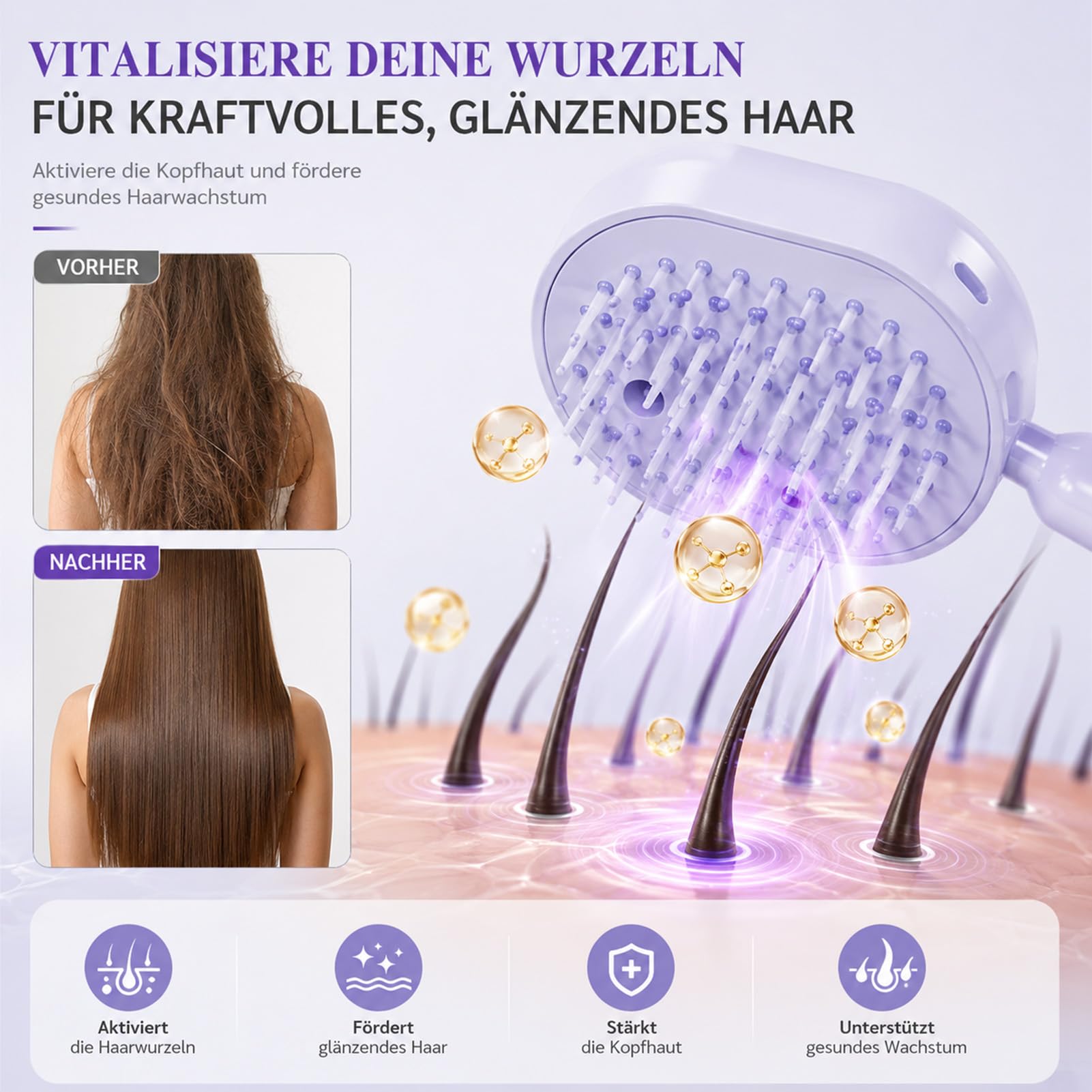 3 in 1 Elektrischer Sprüh-Luftkissen-Massagekamm, Luftkissen-Massagekamm zur Kopfhautpflege, Entwirrungsbürste mit Nachfüllbarem Ätherischem Öle, Antistatisch für Damen & Herren (Rosa)