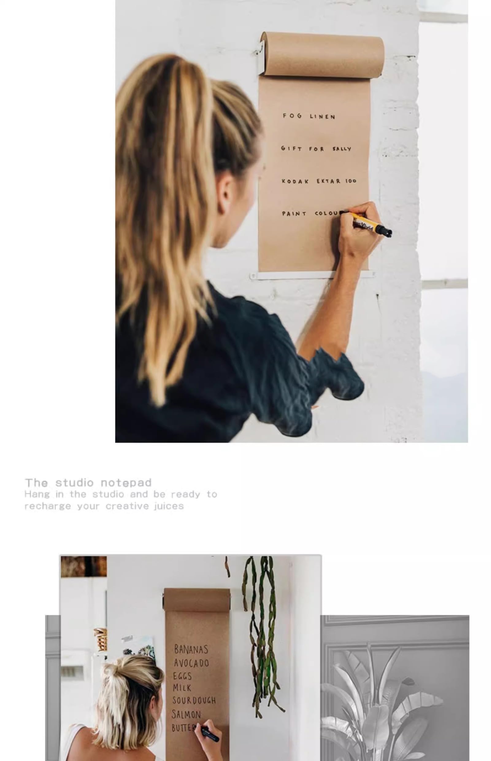 Porte-Rouleau de Papier Kraft Brun Mural, Distributeur de Rouleau de Papier Kraft à Dessin et de Papier Boucher avec Barre de Coupe, pour la Maison, l'école ou Le Bureau, Noir, 97 cm