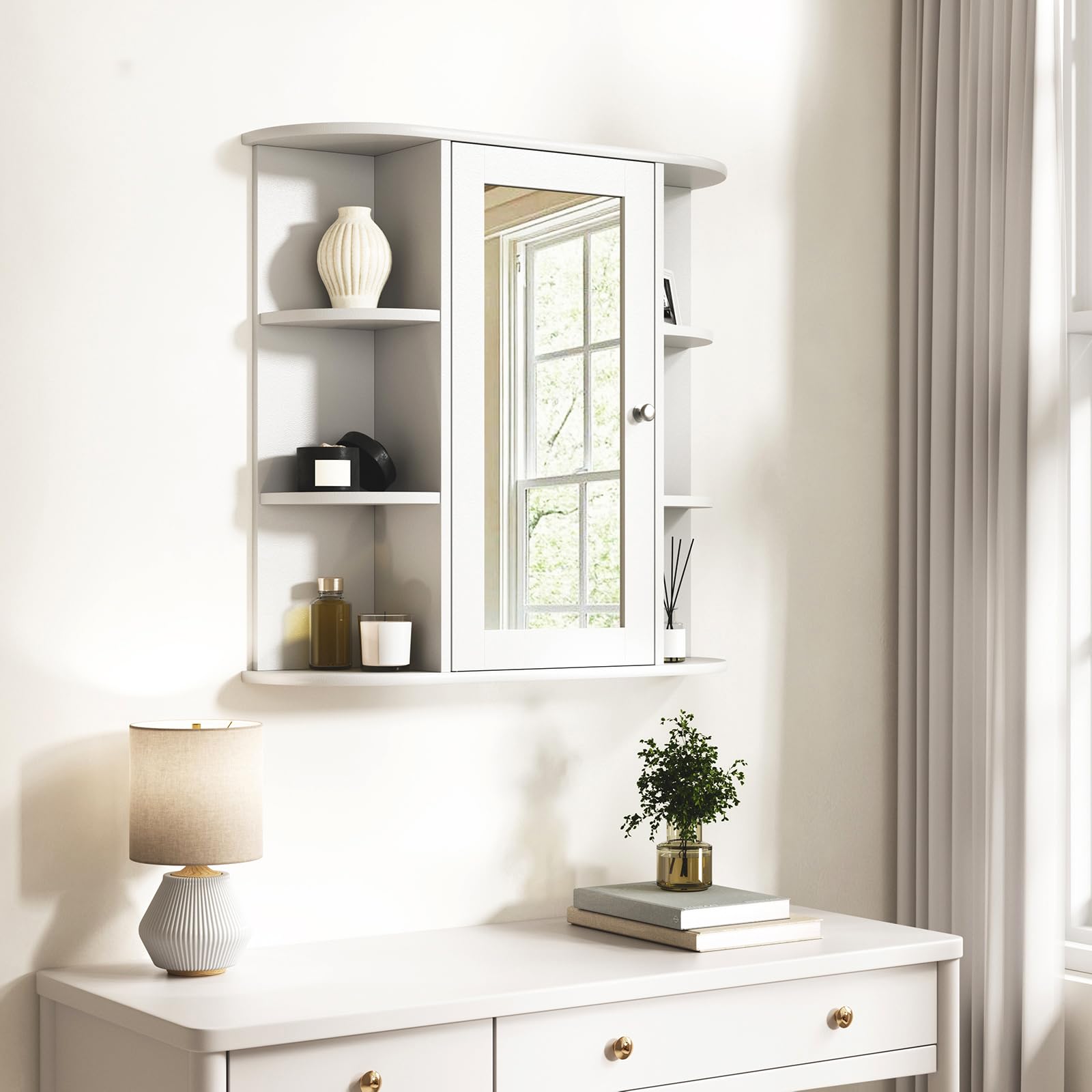 eSituro Armoire de Toilette avec Miroir et Porte, Moderne, Meuble Salle de Bain de Rangement Blanc, 60x58x16cm