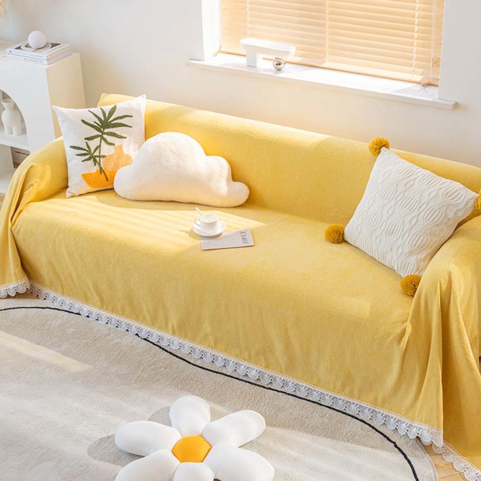 MTHGH Grey Throws For Sofa Large Throws For Sofas Throws For The Sofa Large Throws For Sofas Knitted Blanket Extra Large Throws For 4 Seater Sofa,yellow-180x420cm