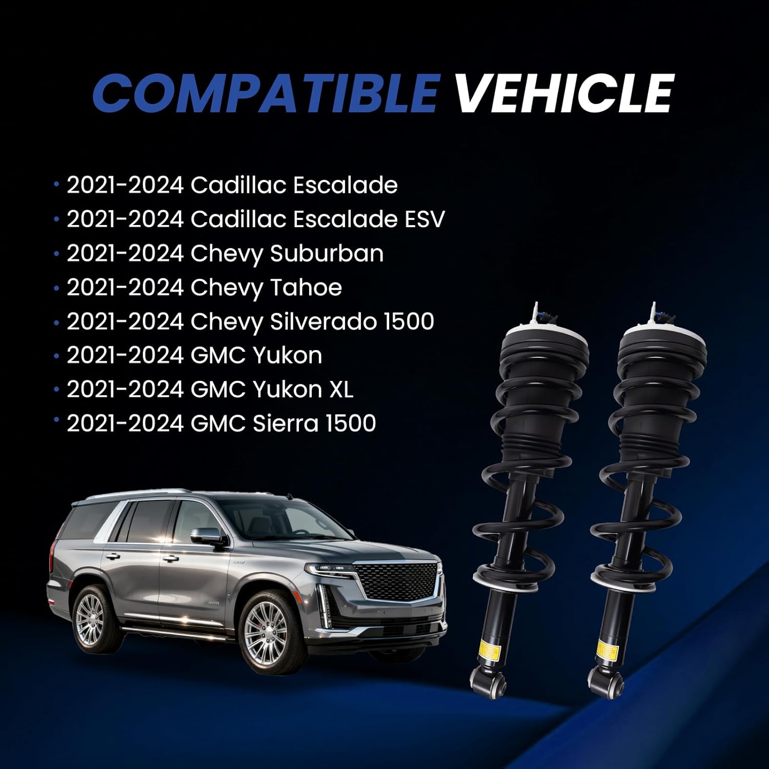 2 PCS Rear Shock Strut Absorbers w/Magnetic Fit for 2021-2025 Cadillac Escalade ESV, Fit for Chevy Silverado 1500 Tahoe Suburban, Fit for 2021-2025 GMC Sierra 1500 Yukon XL Replace 84808106 84808104