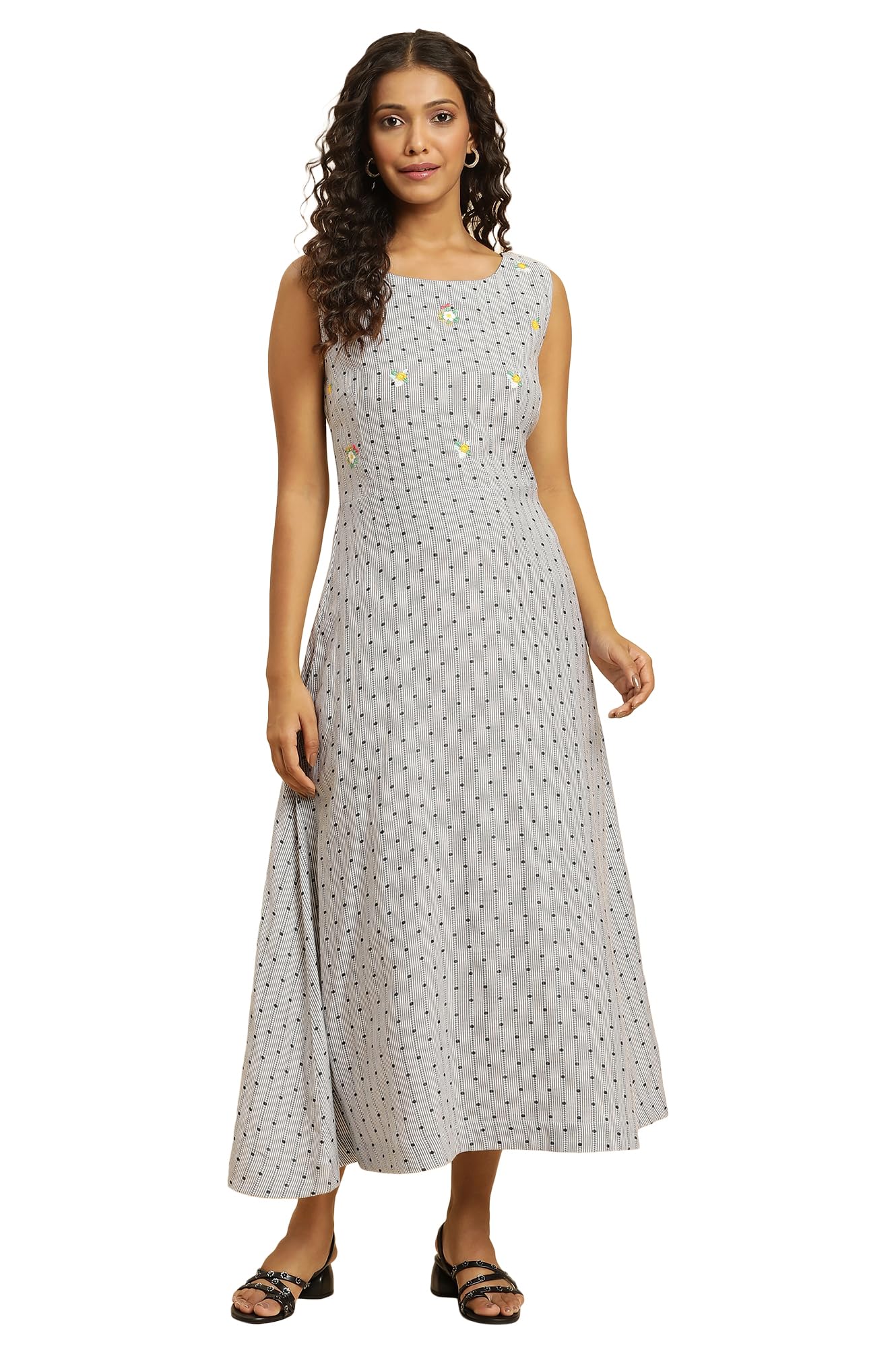 Women Fit and Flare Sleeveless Embroidered Calf Length Western Dress-image-49