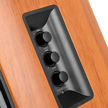 EDIFIER Studio R1380T 2.0 Shelf Speaker System (42 Watt) in Real Wood (MDF) Housing Two LINE IN Connections Infrared Remote Control and Side Controls for Bass Treble and Volume