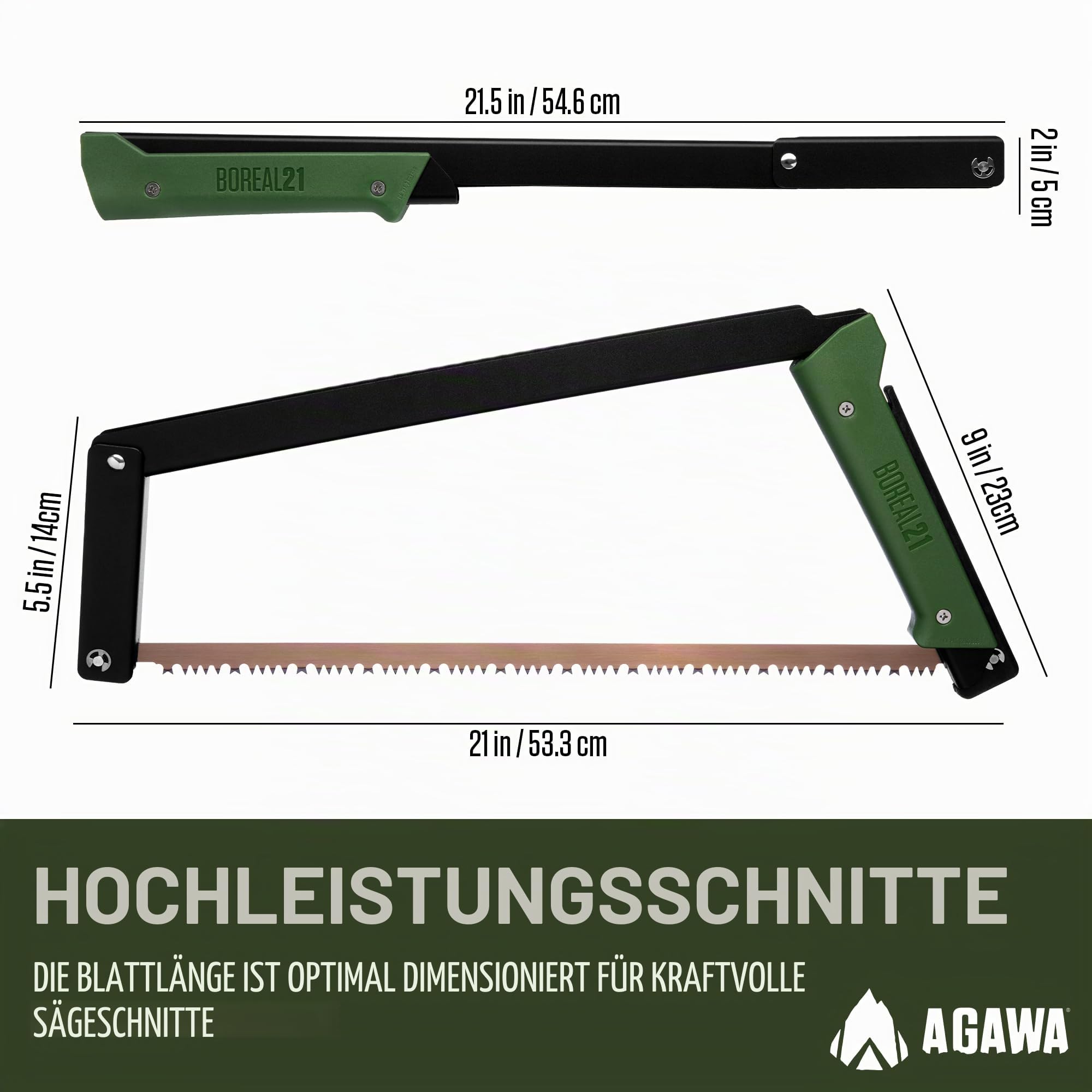AGAWA - BOREAL21 Tripper Kit - Includes 21" Folding Saw, Nylon Carrying Case, 21" All-Purpose & 21" Aggressive Blade - For Camping, Hiking & Survival Gear (Black Frame/Green Handle)