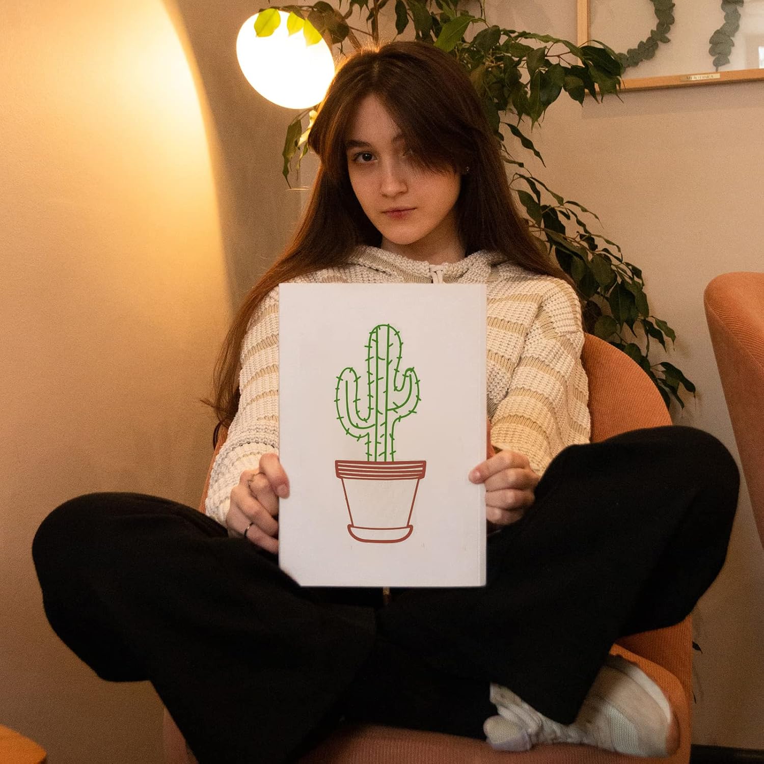 OLYCRAFT 7.7x5.5 Inch Cactus Self-Adhesive Silk Screen Printing Stencil Cactus Potted Reusable Pattern Stencils for Painting on Wood Fabric T-Shirt Wall and Home Decorations