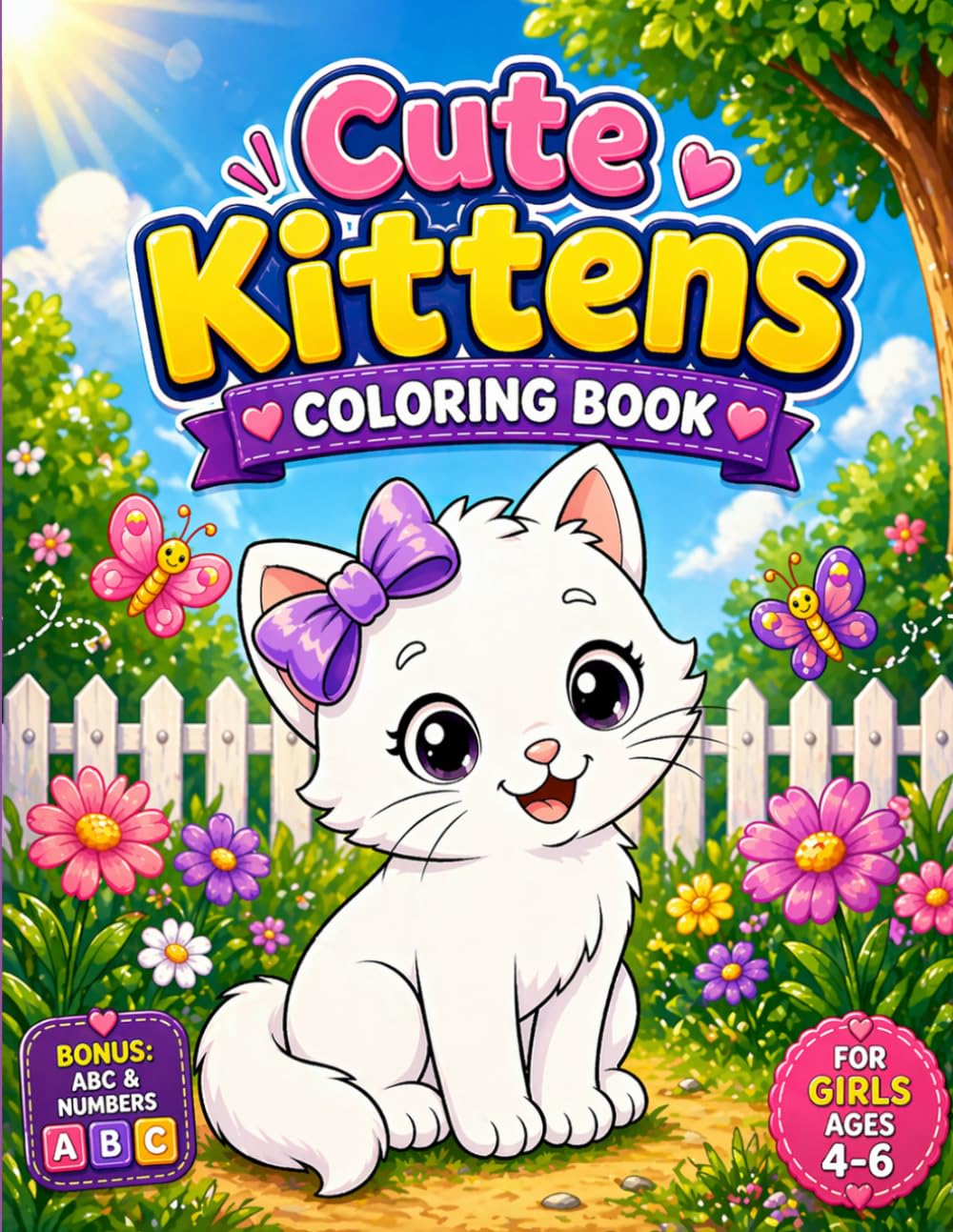 Cute Kittens Coloring Book for Girls Ages 4–6: Fun and Easy Cute Animal Adventures with BONUS ABC Alphabet & Numbers: 20 Easy Coloring Pages with ... (Smash Kids Coloring & Learning Series)