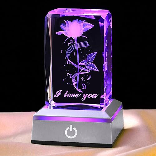 hochance 3D Musicrose Crystal Night Lamp with Adjustable LED Multicolor Lights for Girlfriend, Wife - Valentine's Day, Anniversary,Birthday Presents, Christmas Gifts for Her