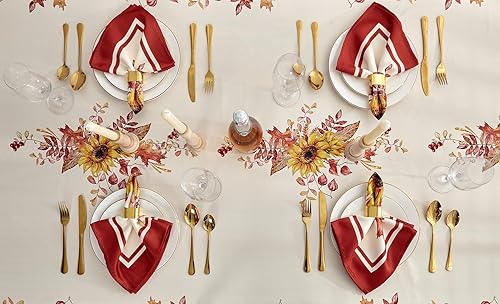 Miniatura 6 de YiHomer Mesa de Acción de Gracias con doble borde brillante de otoño, con estampado de calabaza y girasol, tela de fácil cuidado, alegría de la