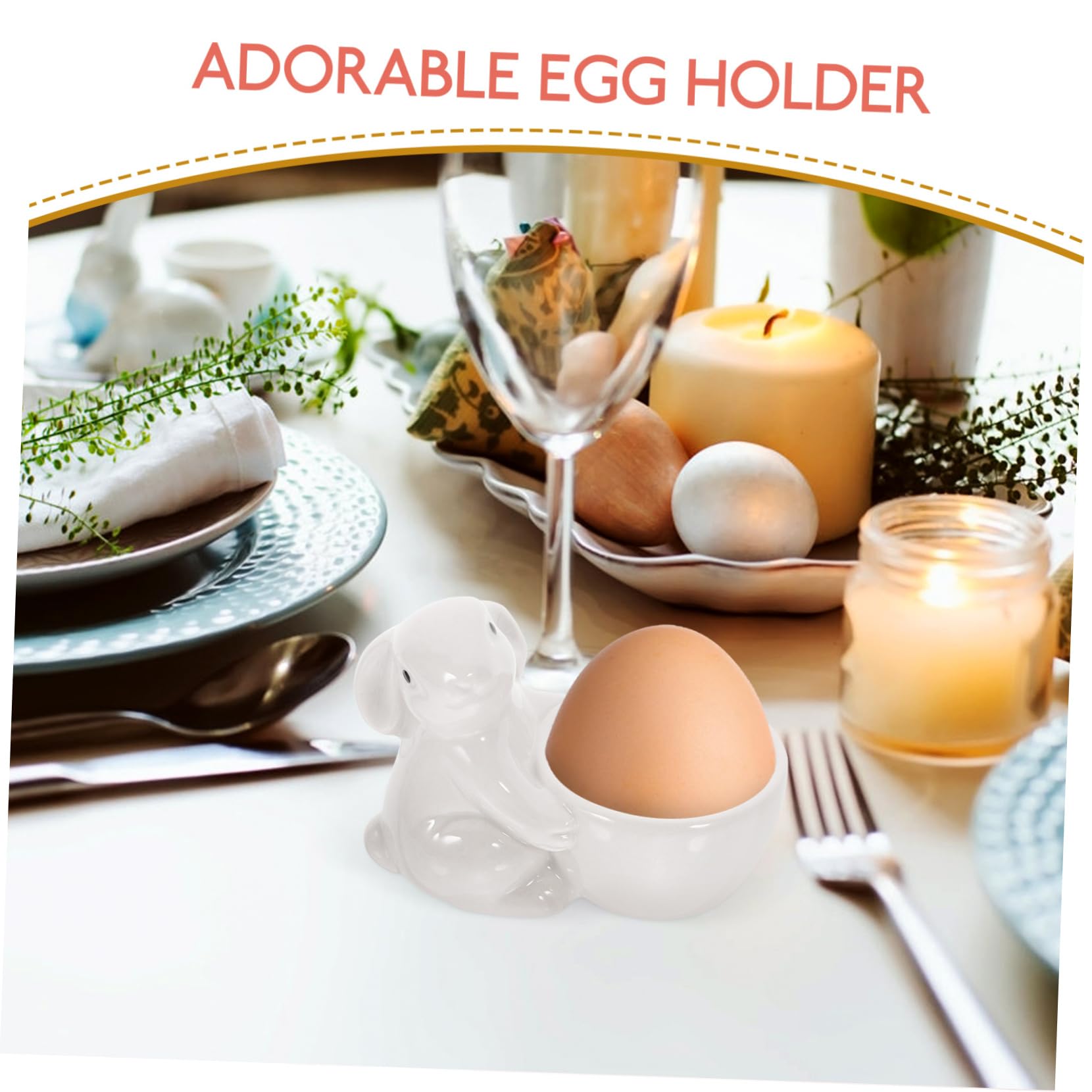 Garneck Rabbit Egg Cup Bunny Egg Holder Decorate Egg Cups Egg Supporting Cup Egg Supporter Rabbit Shape Decor Adorable Egg Stand Household Egg Cup Egg Container White Ceramics
