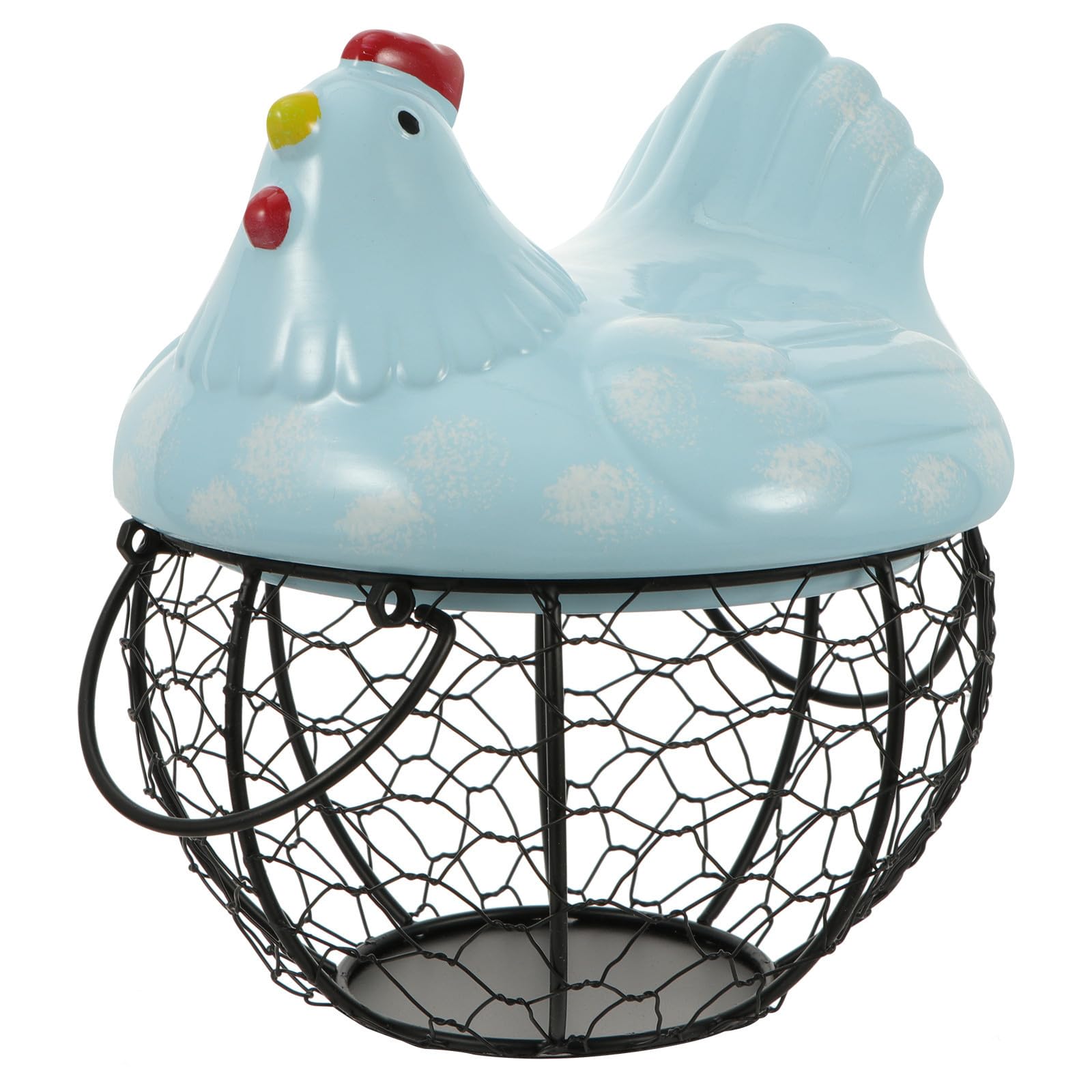Panier à œufs de poule en céramique bleue et fer forgé pour rangement cuisine