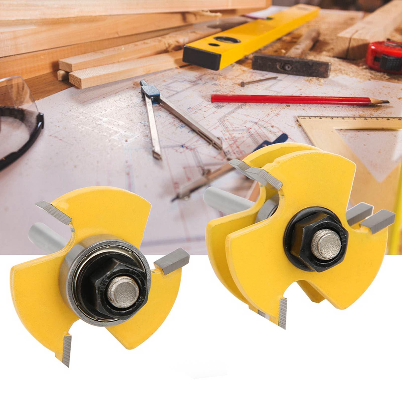 Ensemble de Bits de Routeur en Forme T 2PCS, 3 Dents 1/4 Pouce, Outils Travail du Bois élevé pour le Bois, le MDF, la Planche Particules et contreplaqué avec Lames en Alliage
