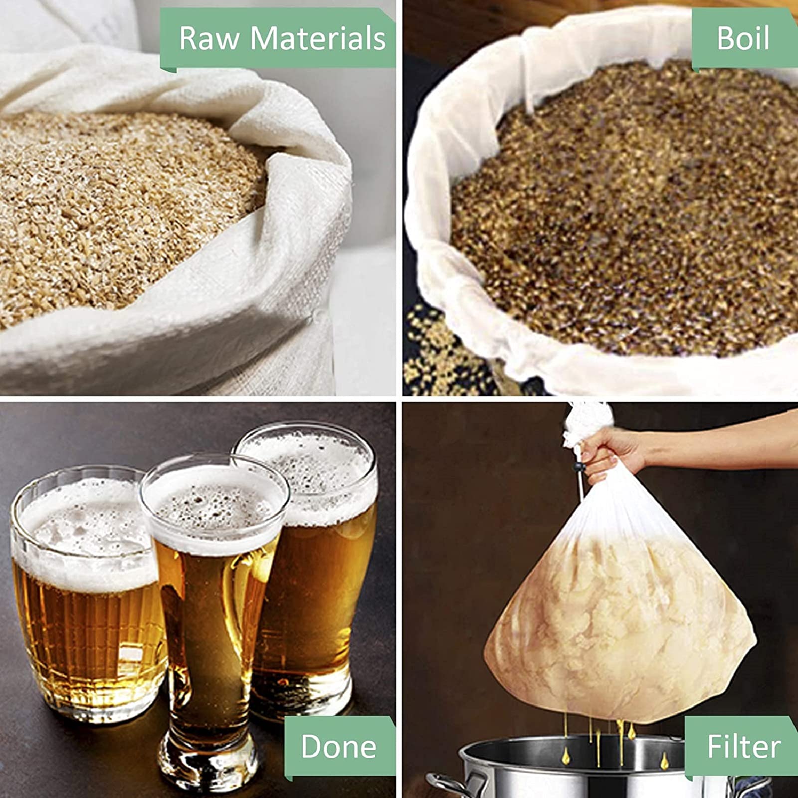 Sacchetti per birra con filtro, a rete fine, riutilizzabili, di varie dimensioni, per tutti i cereali, vini, con coulisse, per filtrare in un sacchetto (6075)