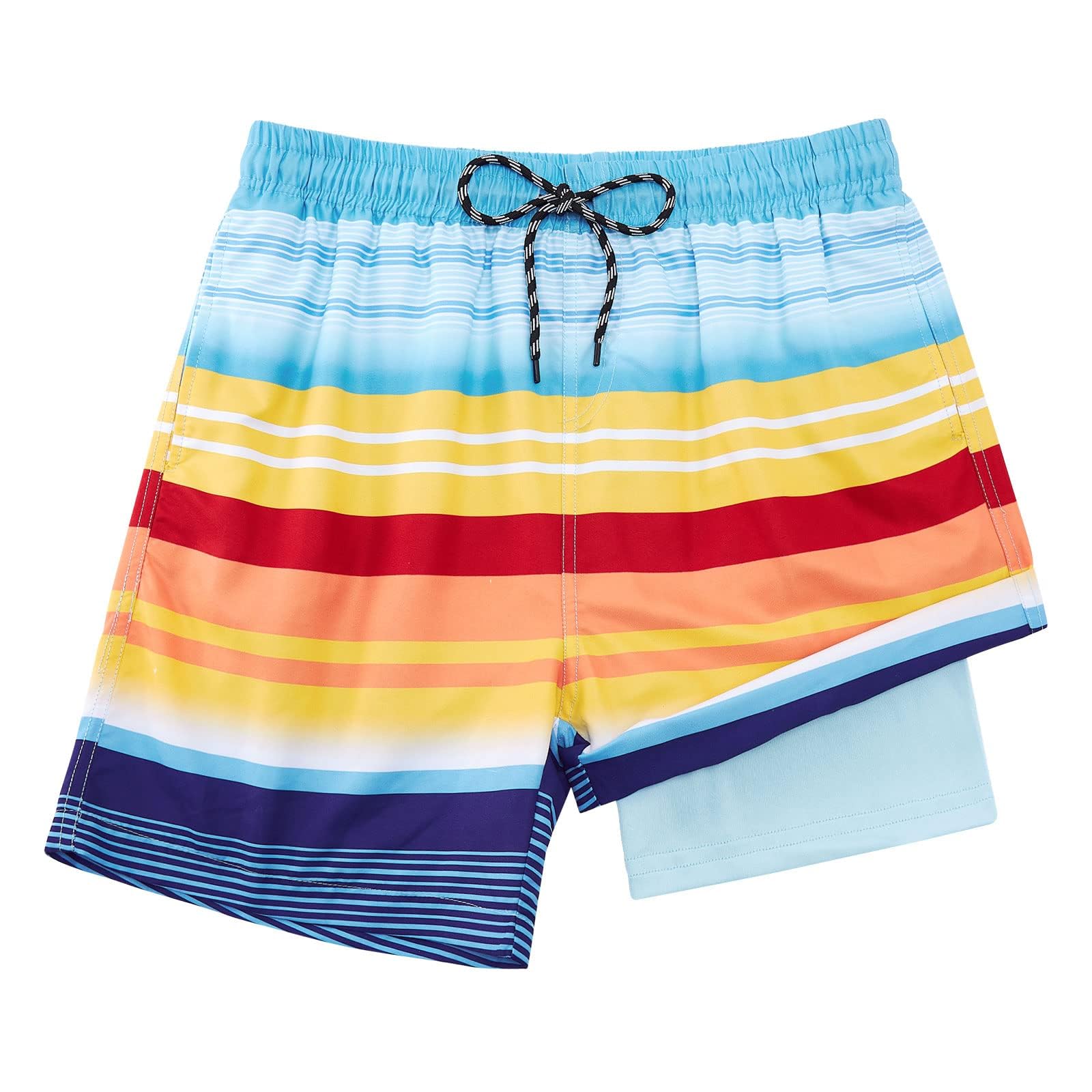 7-20T Boys Swim Trunks Boxer Brief Liner Swim Shorts Quick Dry Bathing Suit Compression Swimwear, Ad Stripe Yellow, 10-12 Years-image-12