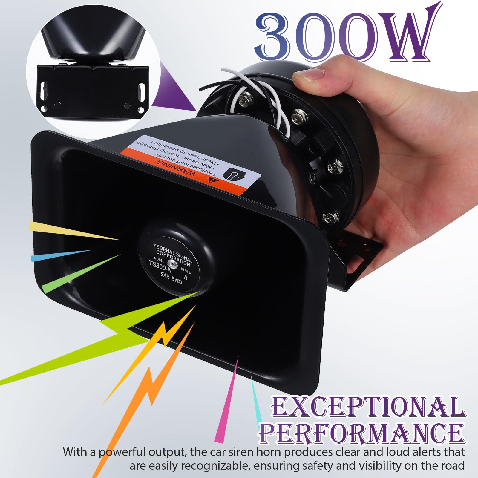 Sirena para Vehículo 300w Negra de Metal y Abs, Alarma | Sonido Claro y Potente, para Camión y Unidades de Emergencia, Uso en Carretera