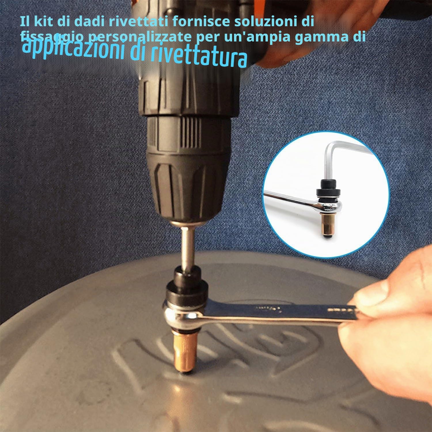 186 pezzi Rivettatrici Manuali di Teste Set, Contiene 180 pezzi ciascuno di dadi M3/M4/M5/M6/M8/M10, Rivettatrice per Inserti Filettati, Mandrino Punte Trapano Metallo per Rivettatrice