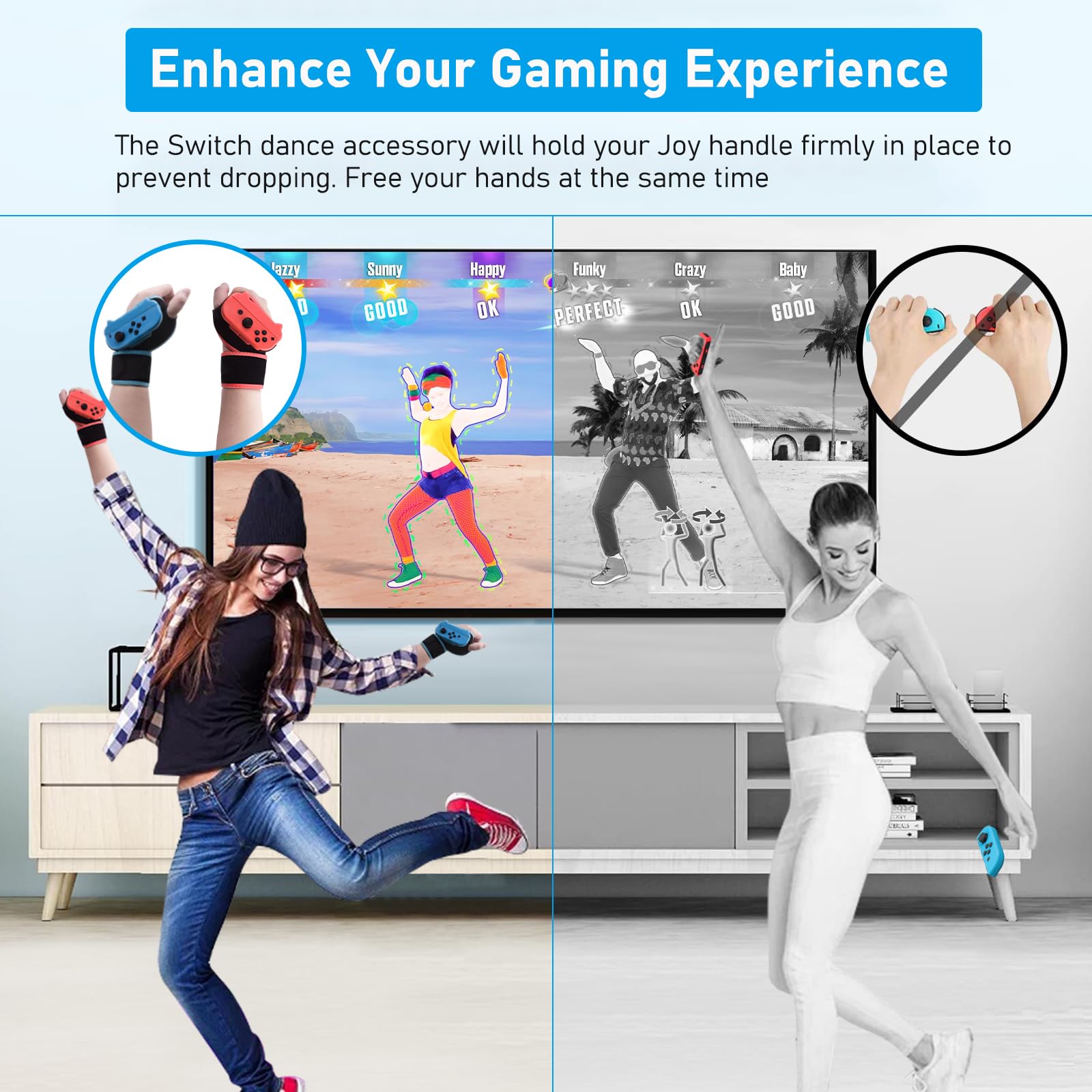 Just Dance Switch 2026 2025 2024 2023 2022 Brassard Réglable Compatible avec Nintendo Switch/Switch OLED Disponible en Rouge et Bleu Hautement Élastique Adapté aux Adultes et Enfants