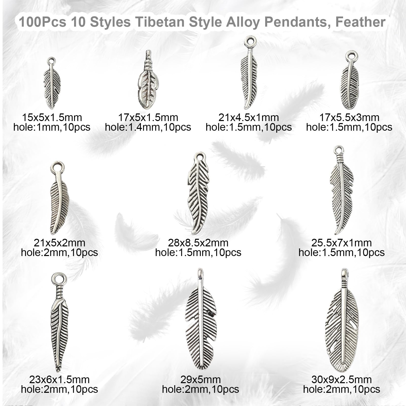 Stiesy 100Pcs Feather Charms Pendants - Image 2