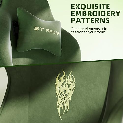 Miniatura 4 de Ferghana Silla de juegos de tela de terciopelo, silla ergonómica de respaldo alto para adultos, cómoda silla de videojuegos con reposapiés y cojín