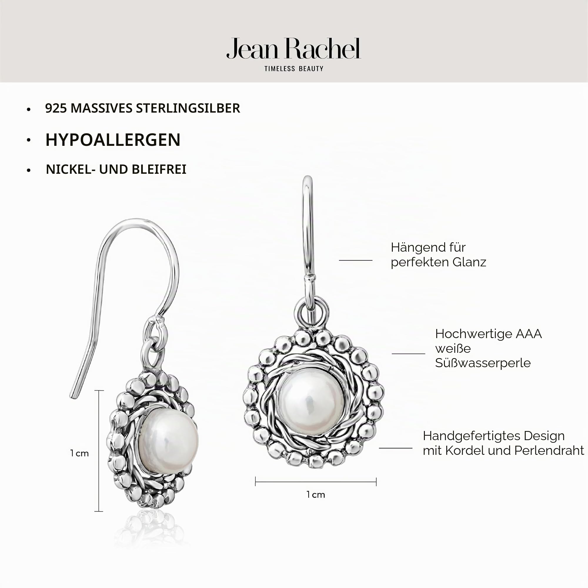 JEAN RACHEL JEWELRY Ohrhänger aus 925er-Sterlingsilber für Damen mit Süßwasserperle, Perlengeflecht, Vintage-Design, hypoallergen, blei- und nickelfrei, handgefertigte Statement-Ohrringe