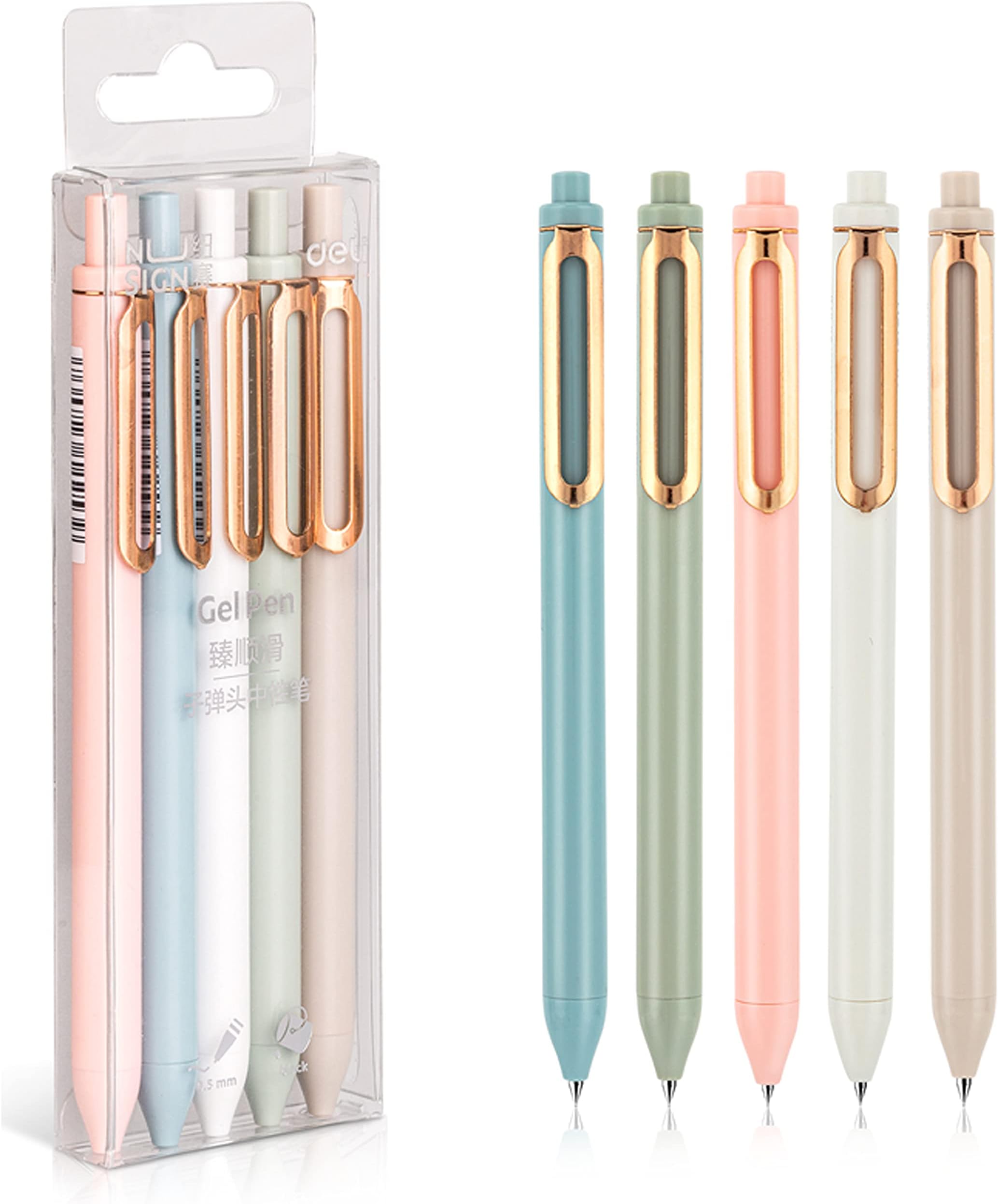 deli NUSIGN retractable black gel pens set of 5, 0.5 mm