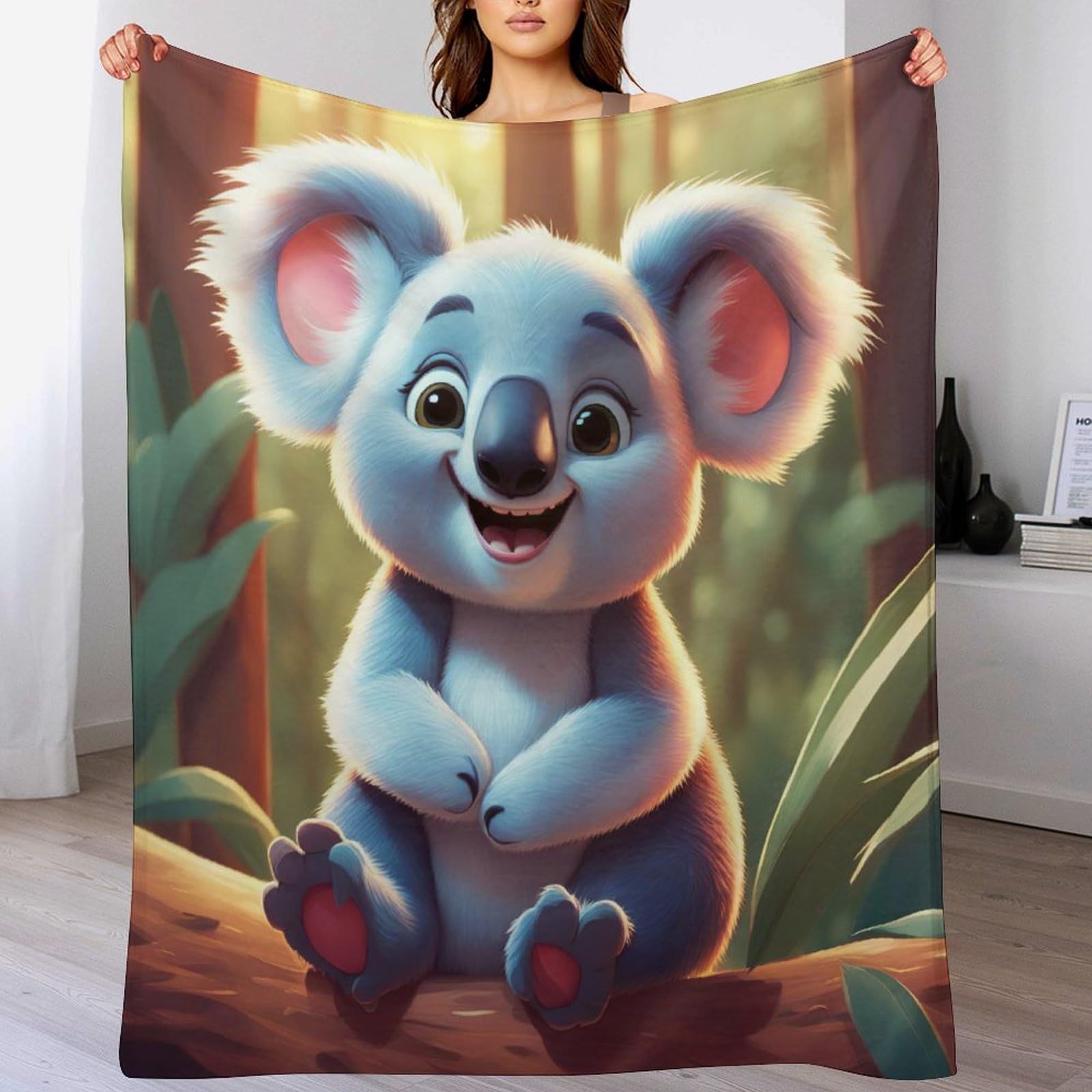 Manta de sofá con diseño de koala animado para tardes de películas y descanso en el salón