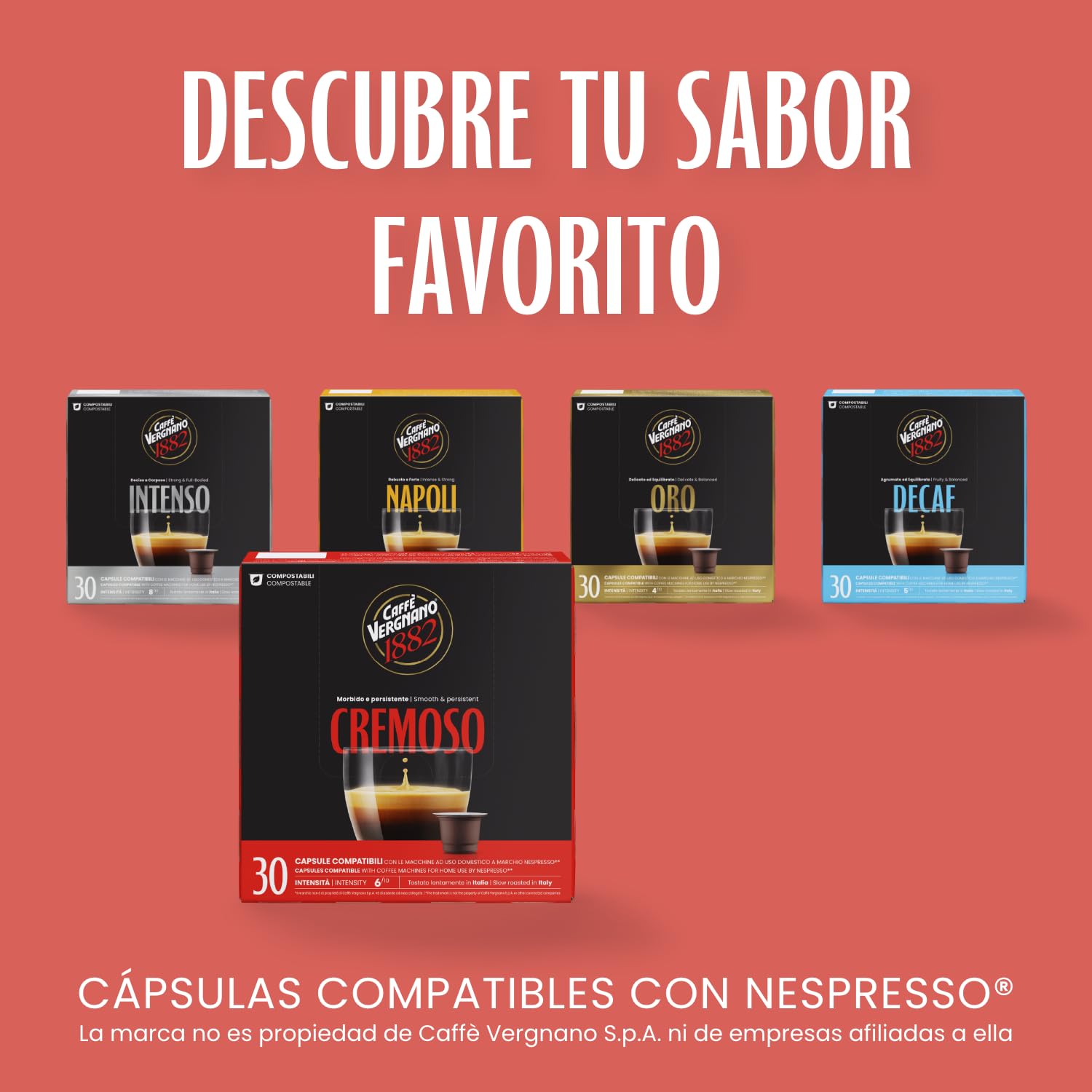 Caffè Vergnano 1882-240 Capsule - Caffè Compostabili e Compatibili con Nespresso, Cremoso - 8 confezioni da 30 capsule | 240 Cápsulas – 8 Paquetes de 30 Cápsulas