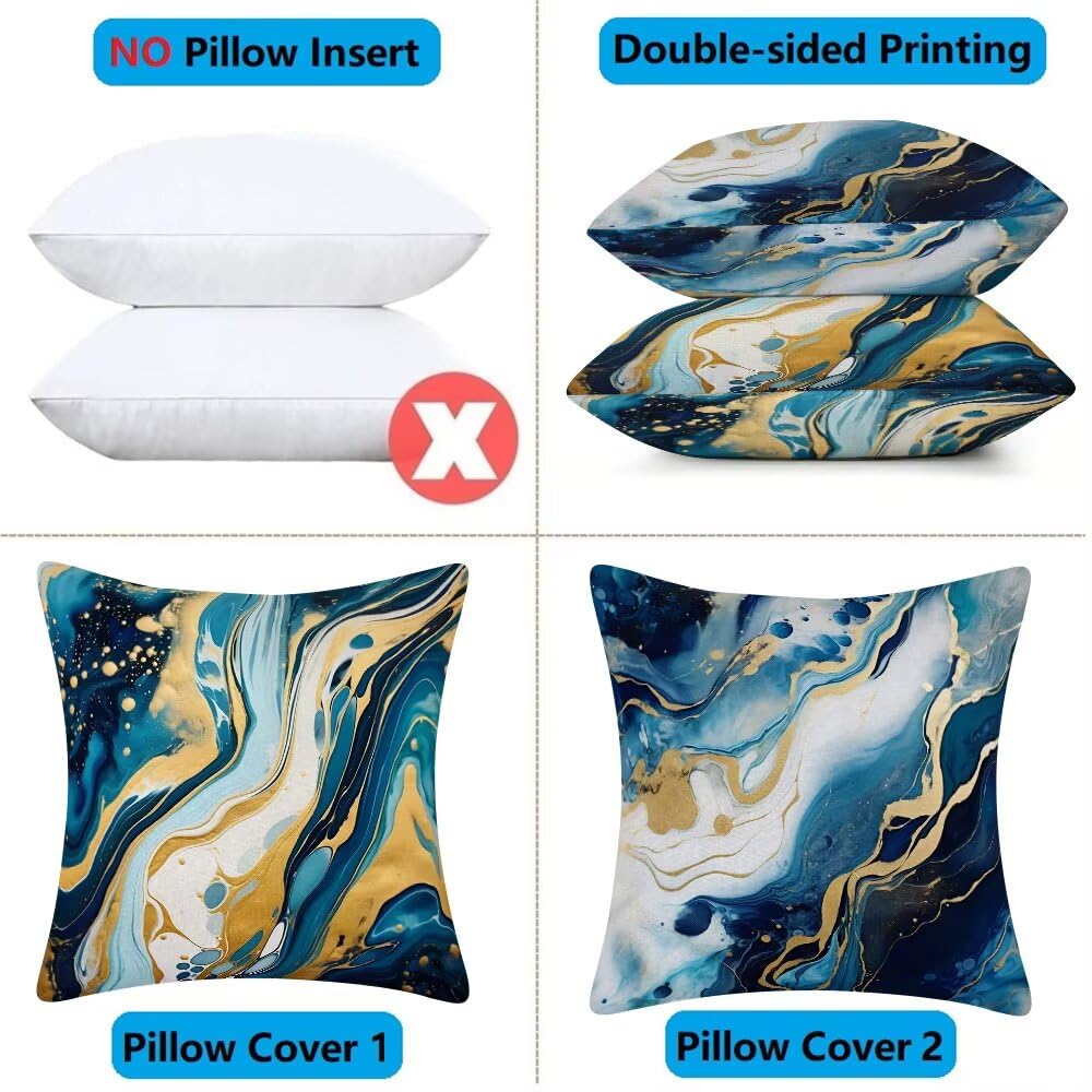 Federe Cuscini da Esterno Impermeabili 65x65 Blu Copri Cuscini per Divano Marmo Federa Cuscino Astratto Decorativi Copricuscini per Divano Giardino Patio Soggiorno Copricuscino Set di 2 (IU325)