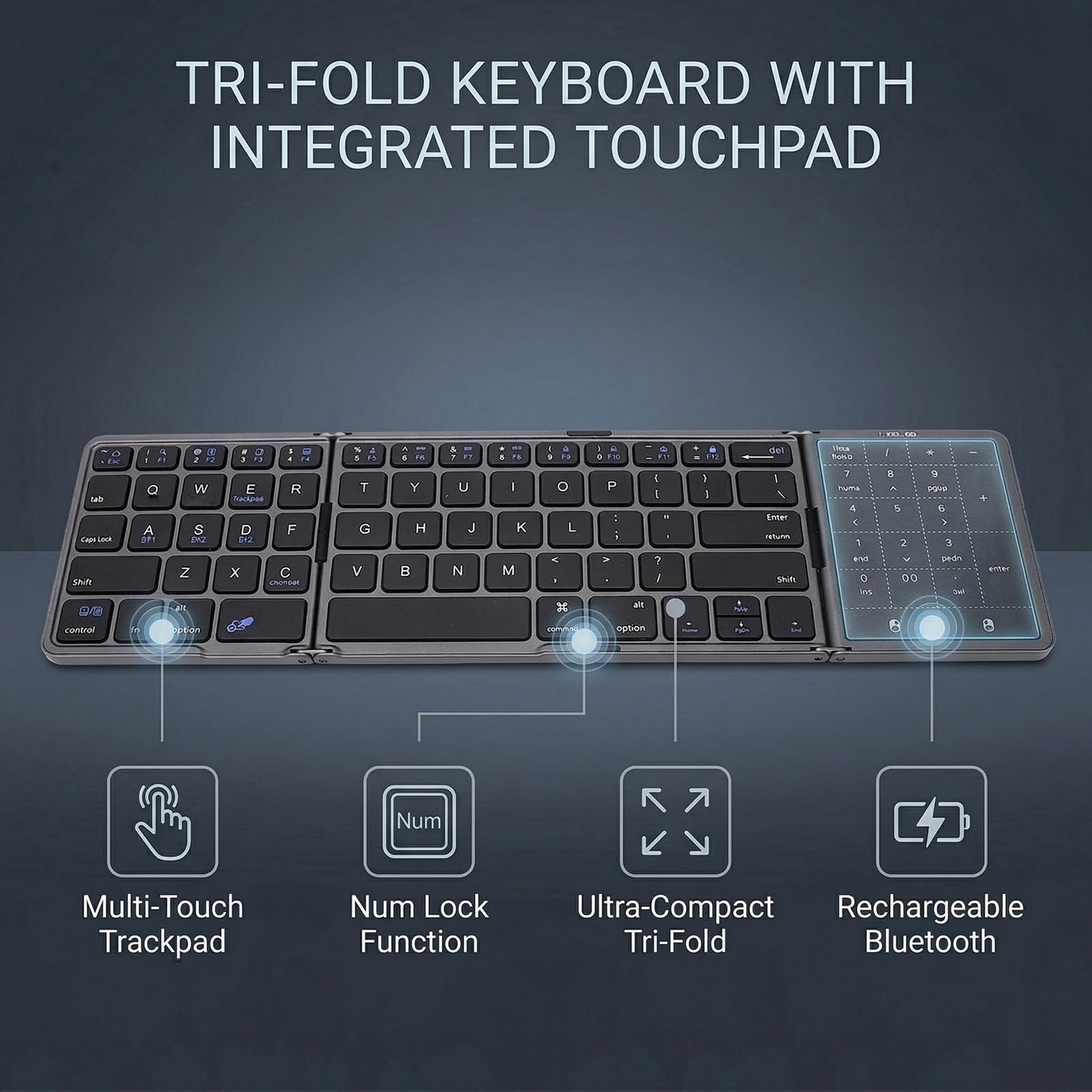 Dpofirs Tastiera Portatile Pieghevole con Touchpad, Tastiera da Viaggio Wireless Bluetooth per Smartphone, Tablet e Laptop