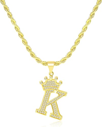 KYNOX A-Z Initial Necklace 14K Gold Pendant for Men Women, Letter Necklace Every