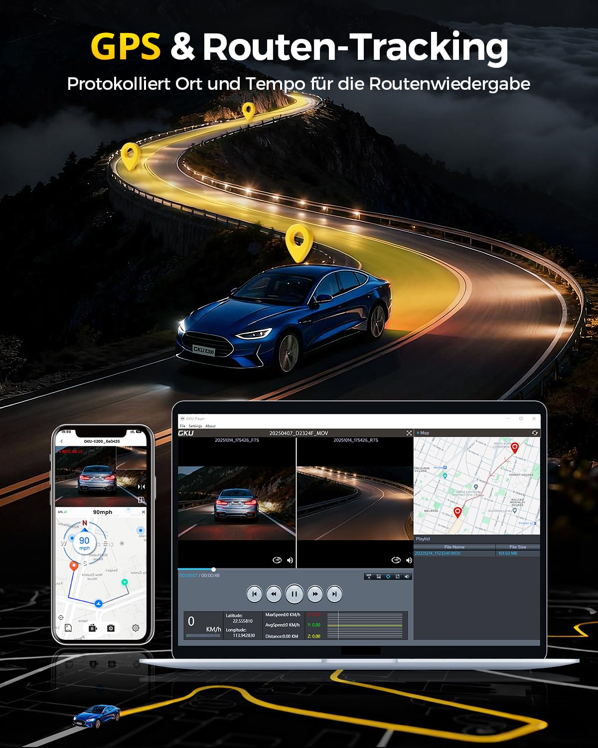 GKU 4K+4K Dashcam Auto Vorne Hinten mit STARVIS 2 Sensor, HDR Nachtsicht