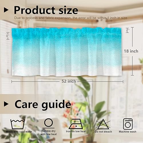 Miniatura 5 de Azure - Cenefas de cocina abstractas de acuarela para ventanas, cortinas opacas de poliéster multicapa para cocina, dormitorio, paquete de 2