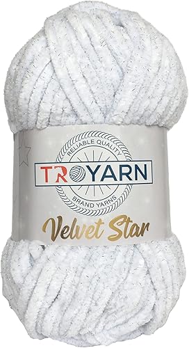 Miniatura 10 de Troyarn Velvet Star - Ovillo de felpilla con purpurina plateada para bebé, hilo amigurumi, para tejer y tejer, súper voluminoso, 3.53 oz (120