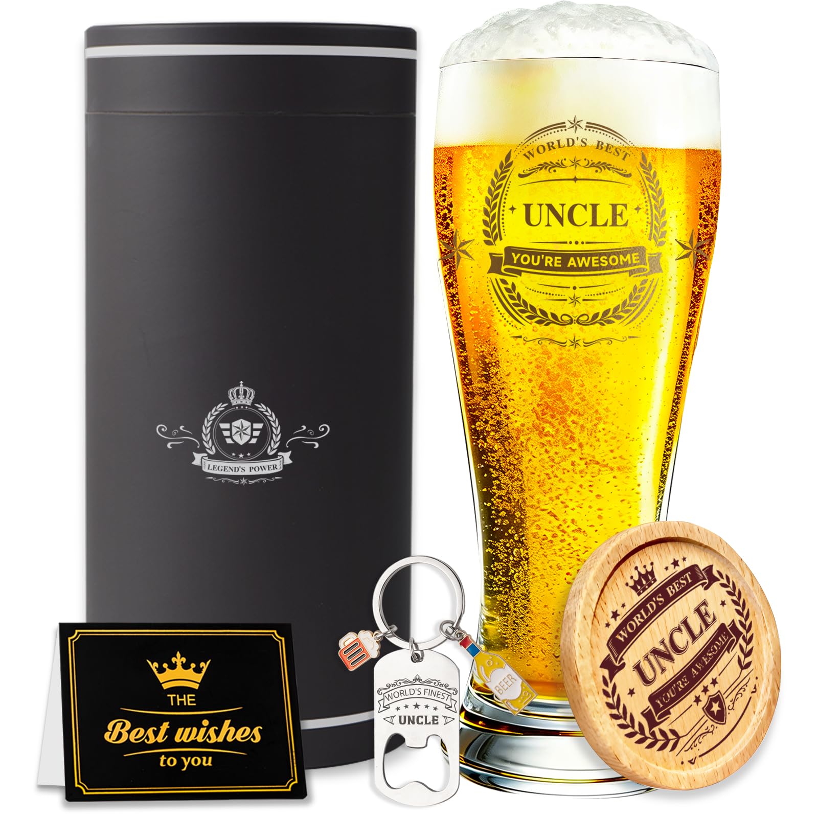SHXWELL Uncle Gifts, Uncle Birthday Gifts, Personalised Beer Glass Birthday Gift from Nephew and Niece, Retirement Gift, 580ml/20oz Pint Glass