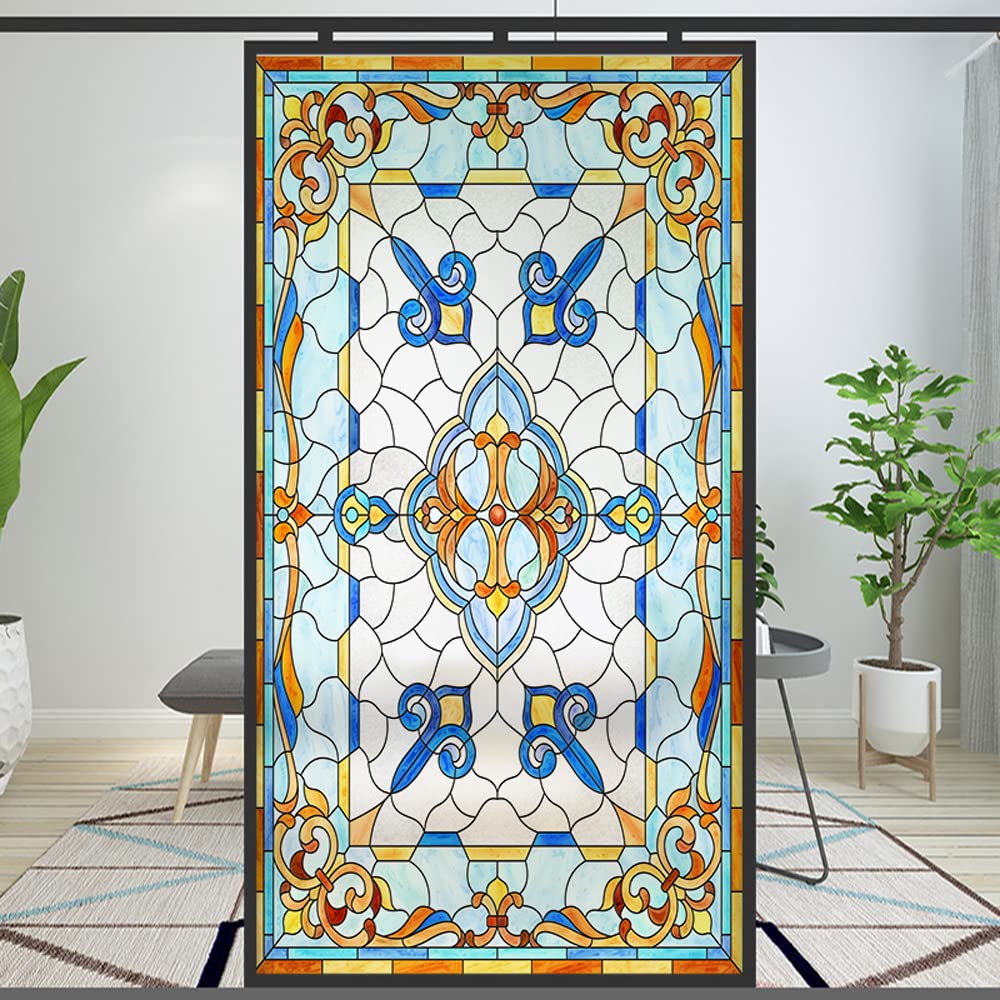 Privacy Windows Film European Church Style Stained Glass Static Cling Decorative Frosted Window Stickers (Pattern 10,19.7"x31.5"(50x80cm)) — image 1